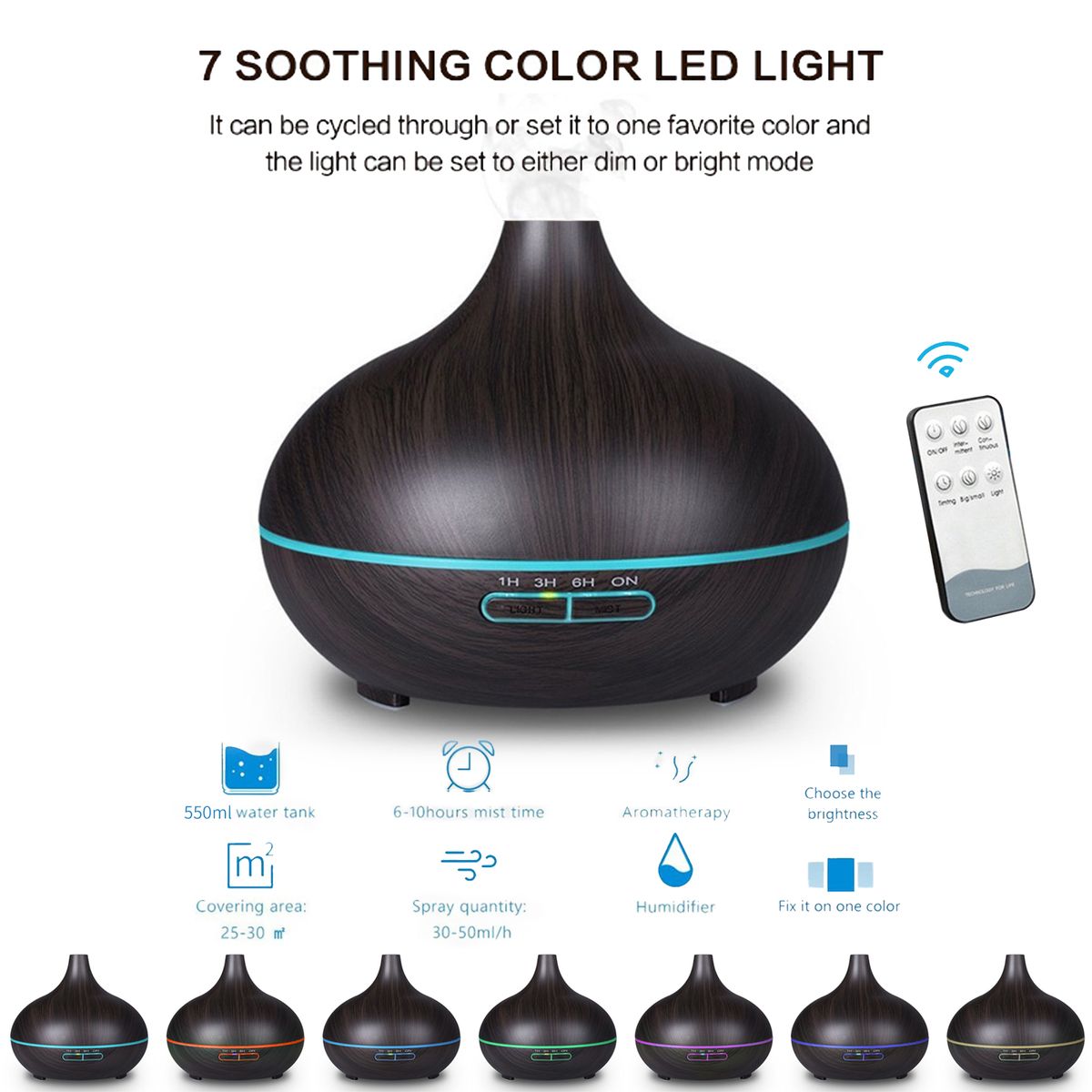 550mL Aroma Oil Diffuser AirMist Humidifier 7 Colorful Light