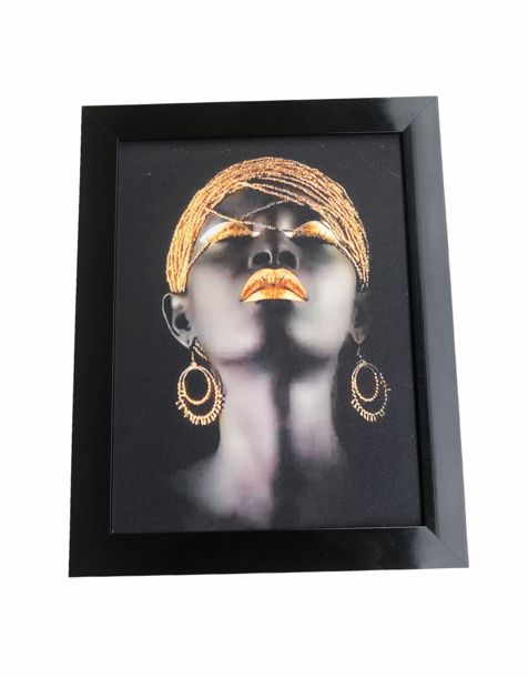 African Woman Golden Makeup Portrait Frame Wall Decoration