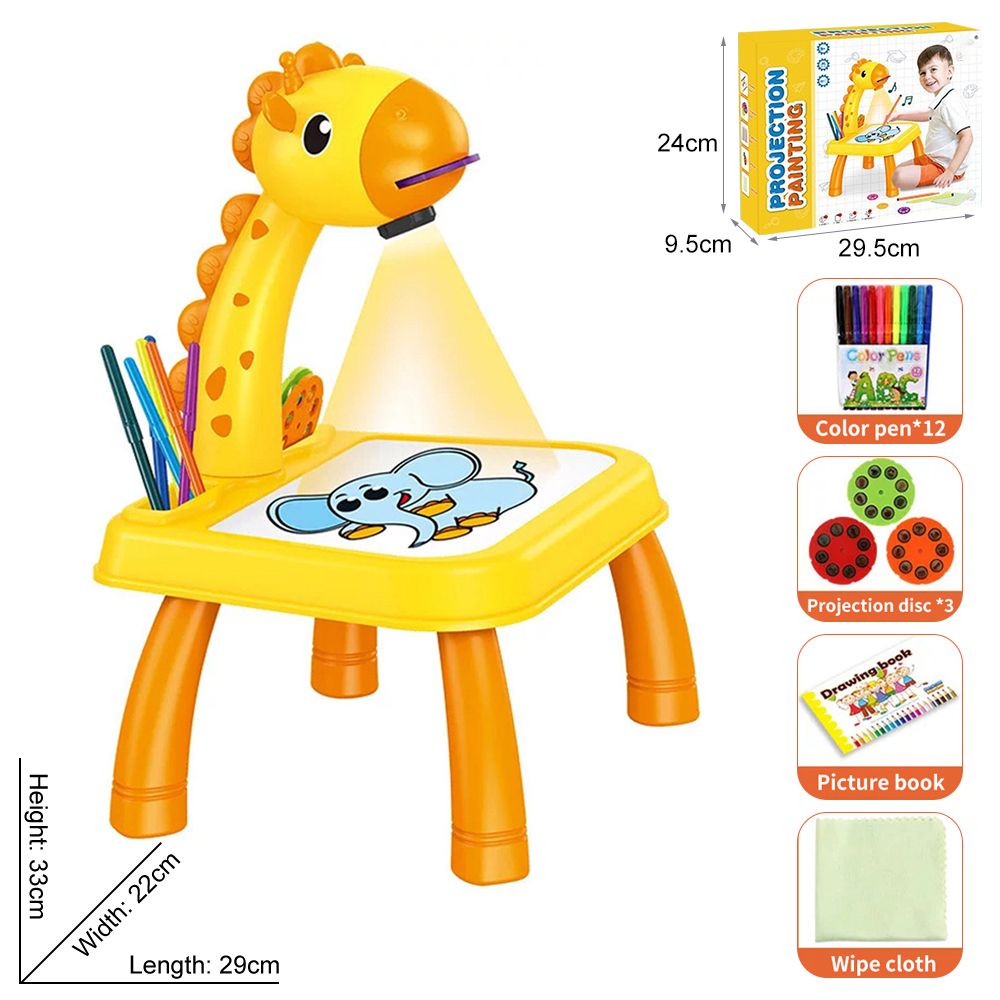 LED Projector Drawing Board For Kids Children Painting Table Desk Montessori Educational Learning Writing Tablet For Boys Girls Yellow Giraffe