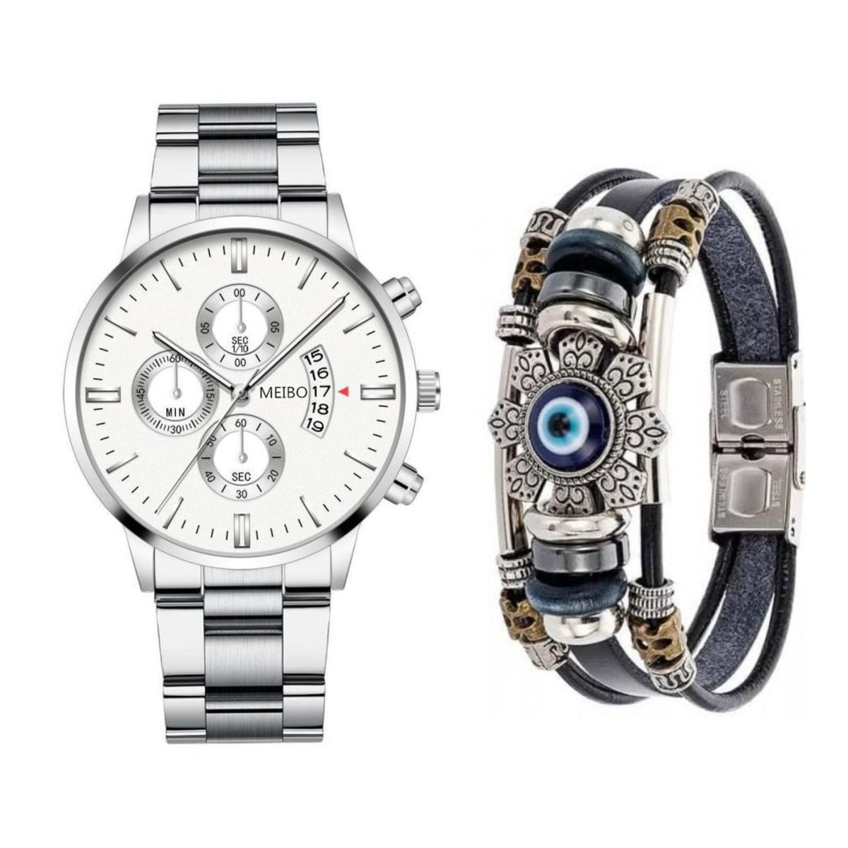 Luxury Unisex Steel Silver Wristwatch With Bracelet