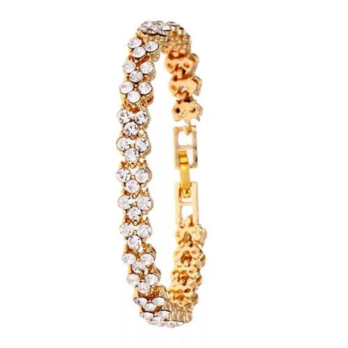 2 In 1 Studded Women Rhinestone Wrist Watch With Bracelet-Gold