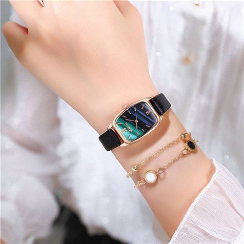 Two-piece Luxury Minimalist Women's Bracelet + Watch Casual Leather Quartz Watch