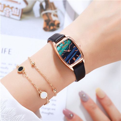 Two-piece Luxury Minimalist Women's Bracelet + Watch Casual Leather Quartz Watch