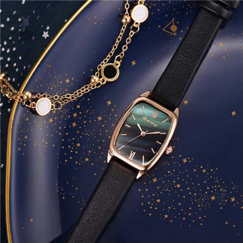 Two-piece Luxury Minimalist Women's Bracelet + Watch Casual Leather Quartz Watch