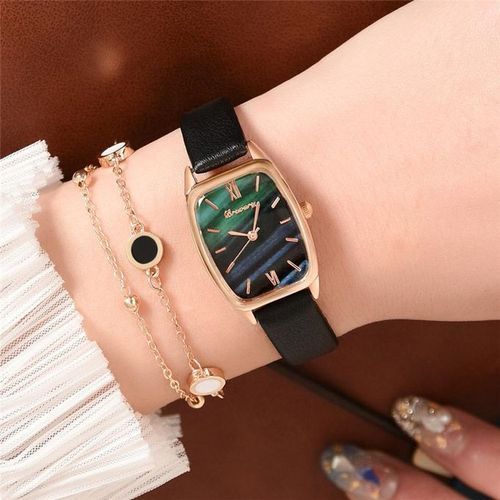 Two-piece Luxury Minimalist Women's Bracelet + Watch Casual Leather Quartz Watch