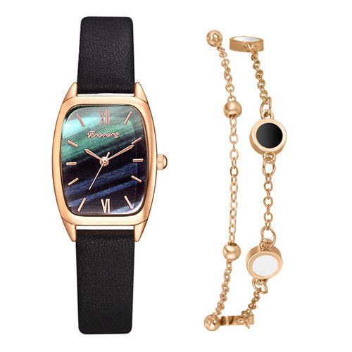 Two-piece Luxury Minimalist Women's Bracelet + Watch Casual Leather Quartz Watch