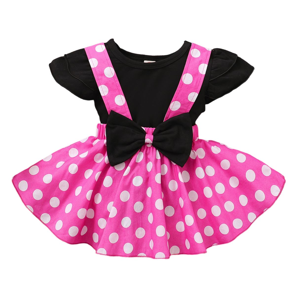 Toddler Baby Girls Cute Outfit Set Short Sleeves Shirt Polka Dot Suspender Skirt