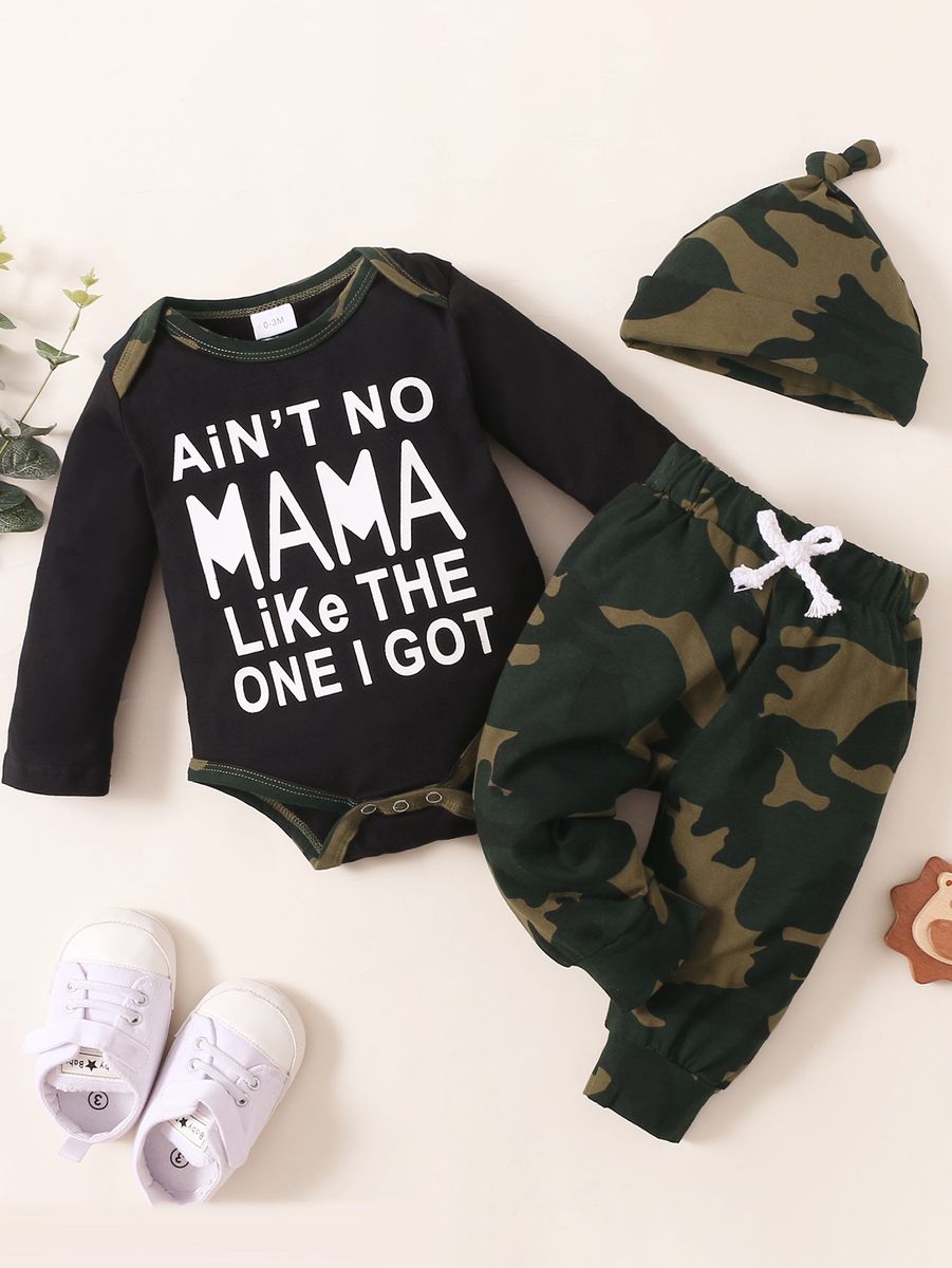 0-18 Months Newborn Baby Boy Letter Print Bodysuit+Pants+Hat