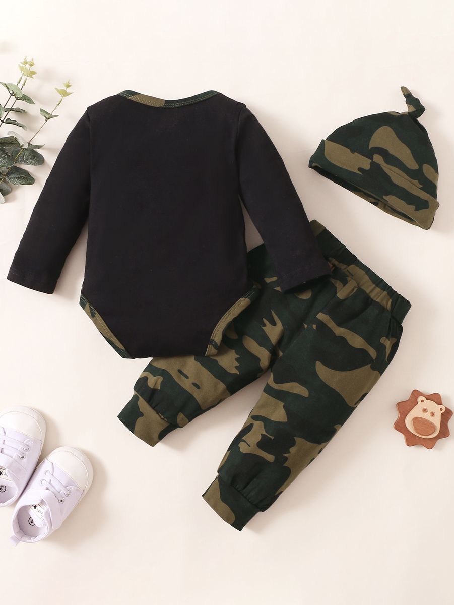 0-18 Months Newborn Baby Boy Letter Print Bodysuit+Pants+Hat