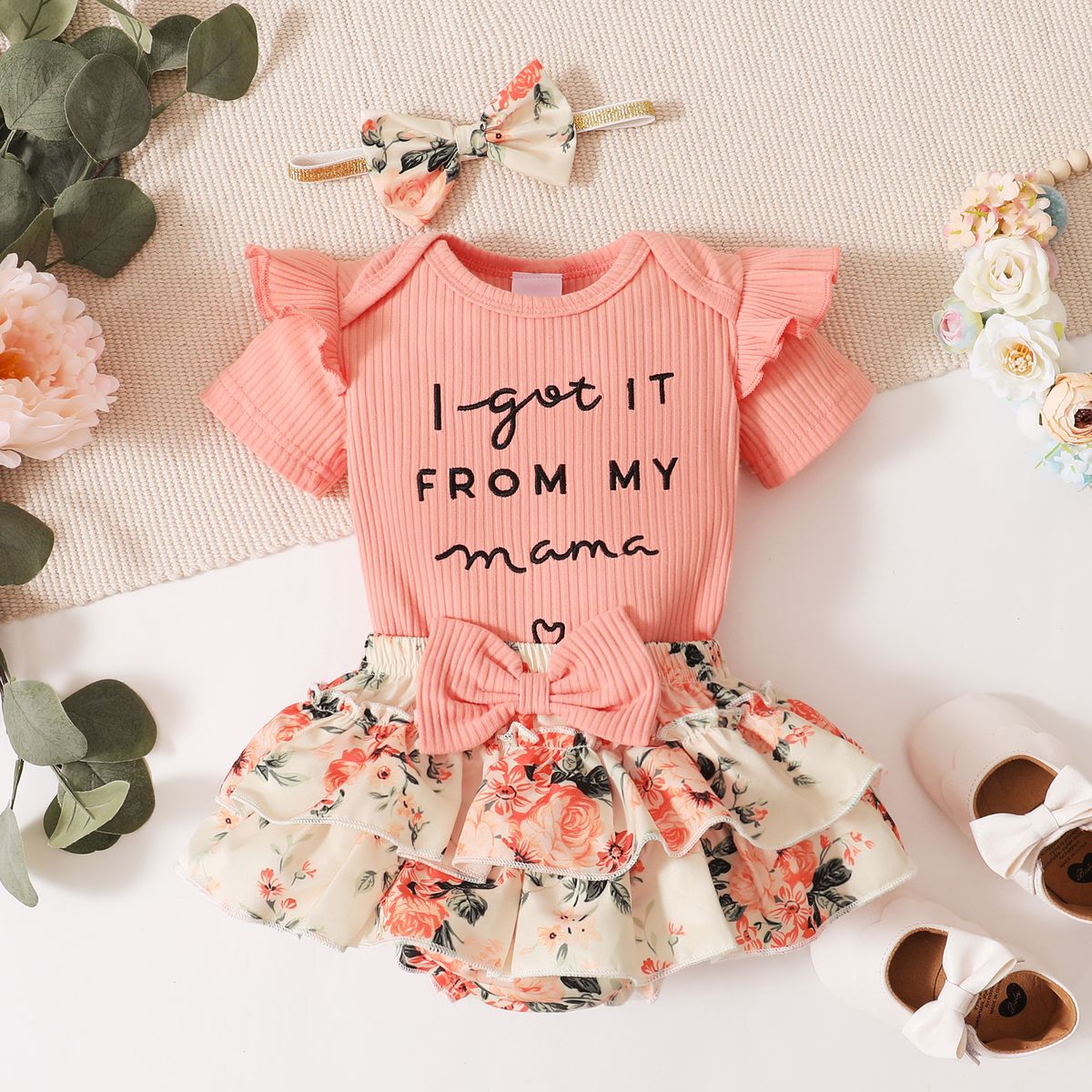 0-18 Months Baby Girl Summer Outfit Set Ribbed Bodysuit Floral Pants