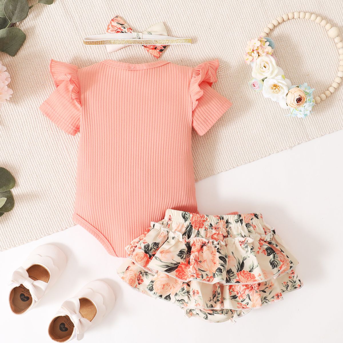 0-18 Months Baby Girl Summer Outfit Set Ribbed Bodysuit Floral Pants