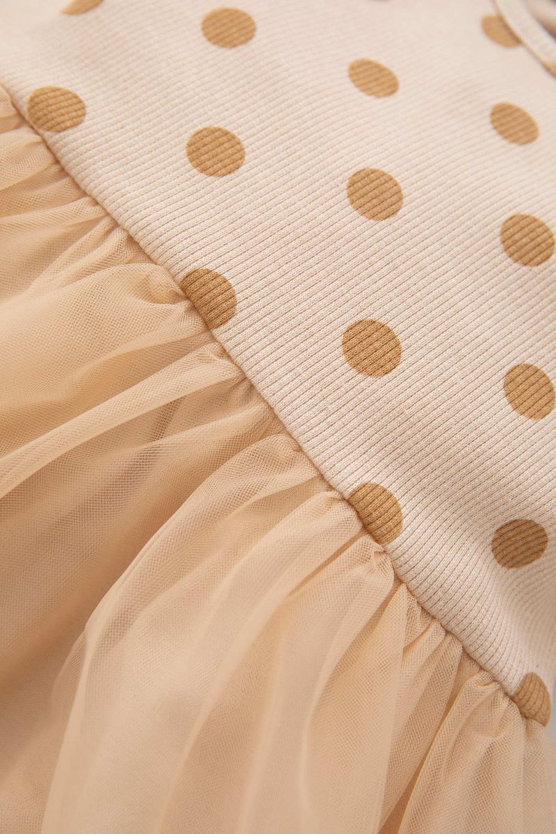 Babygirl Regular Fit Bike Neck Long Sleeve Dress -Beige