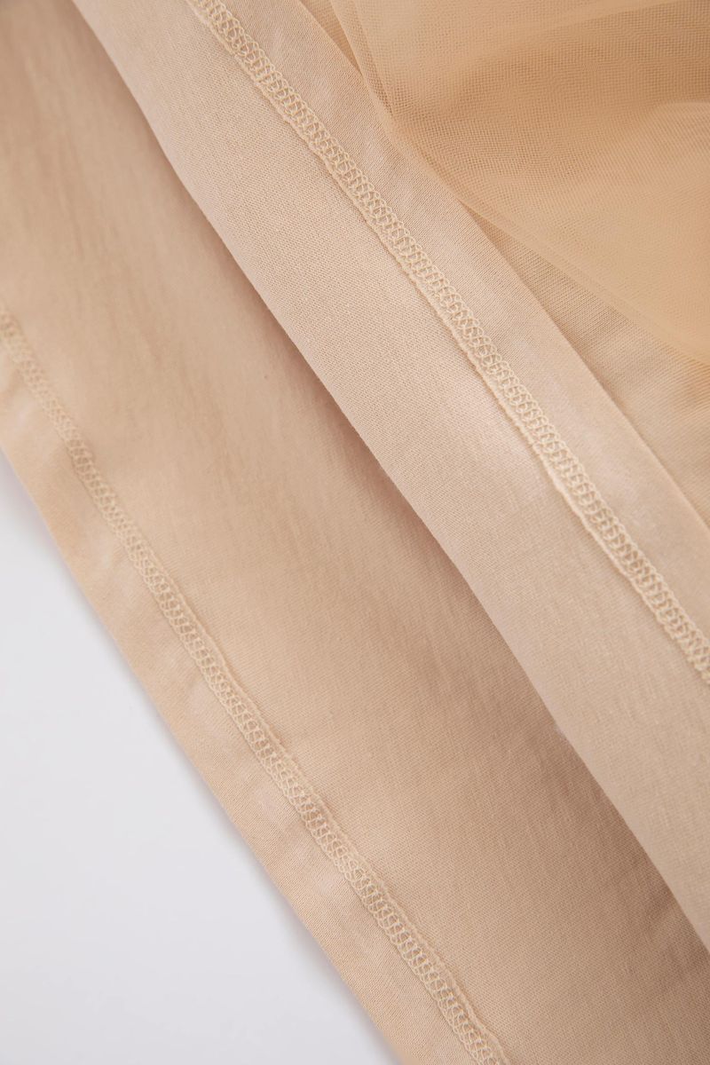 Babygirl Regular Fit Bike Neck Long Sleeve Dress -Beige