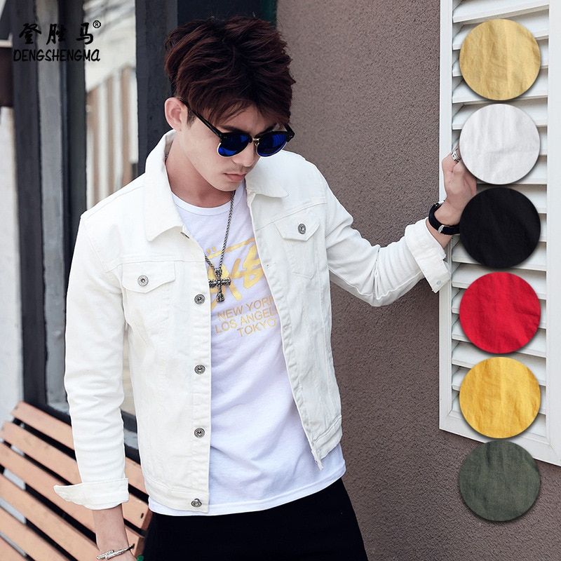 Men's Multi-color Stretch Cotton Denim Skinny Jacket Slim Regular Denim Jacket Classic Retro Lapel Casual Jeans Jacket