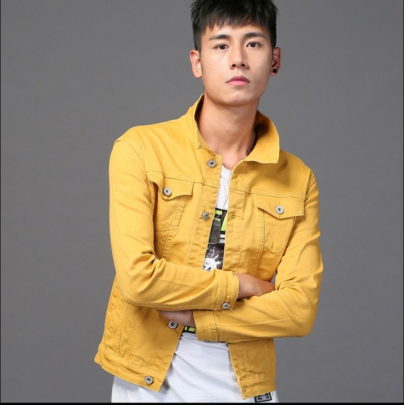 Men's Multi-color Stretch Cotton Denim Skinny Jacket Slim Regular Denim Jacket Classic Retro Lapel Casual Jeans Jacket