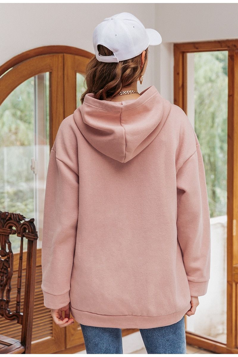 Women Fleece Casual Long Sweatshirts Pullover Hoodie - Pink