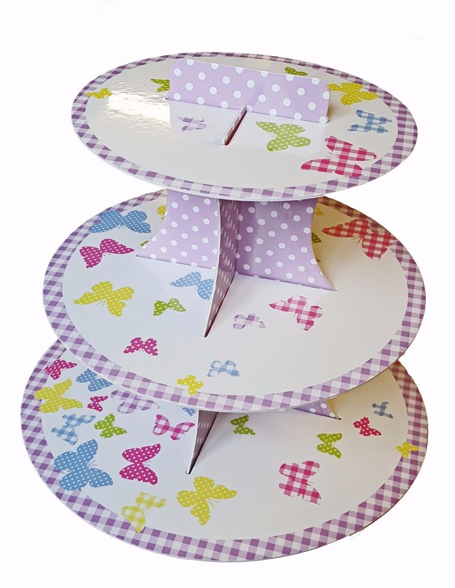 3 Tier Cupcake Stand Butterfly Design Round Display Tower