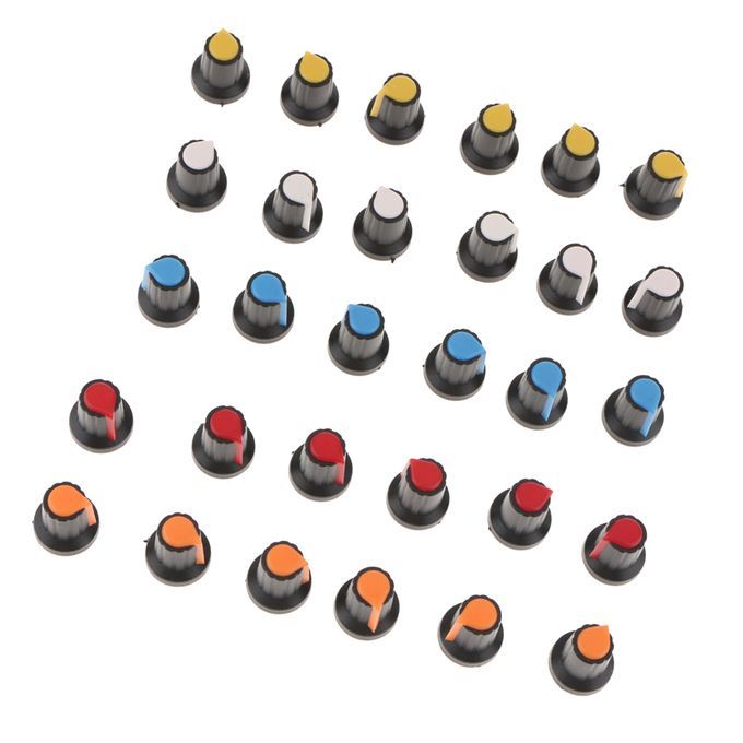 30pcs Plastic Knobs Hats For 6mm Shaft Potentiometers 5-Color WH148