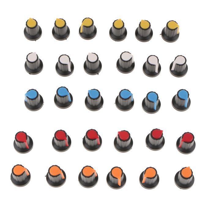 30pcs Plastic Knobs Hats For 6mm Shaft Potentiometers 5-Color WH148