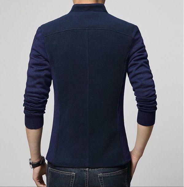 Mens Blazer Patchwork Suits For Men Top Quality Blazers Slim Fit Woolen Outwear Coat Costume Homme Blazer Men-Navy Blue