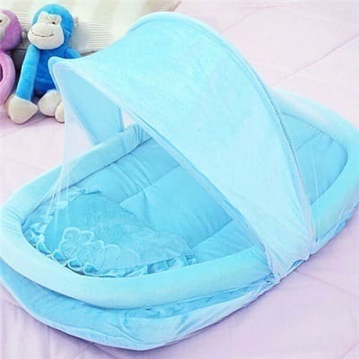 Foldable Mobile Baby Bed with Mosquito Net - Blue