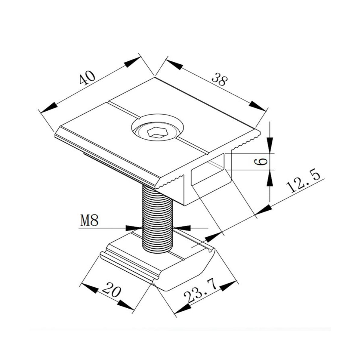 Solar Panel Bracket Centre Clamp Kit 6 Pieces Aluminium Alloy Photovoltaic Solar Panel Centre 30mm