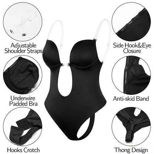 Full Body Shaper Tummy Control Waist Deep V Convertible Bra Backless Invisible Push Up Bodysuit