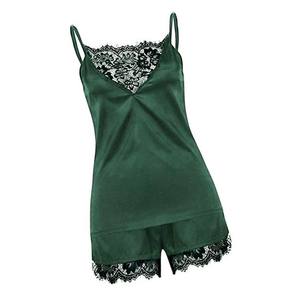 Women Ladies Sexy Lace Sleepwear Cami Top And Shorts Pajama Set M