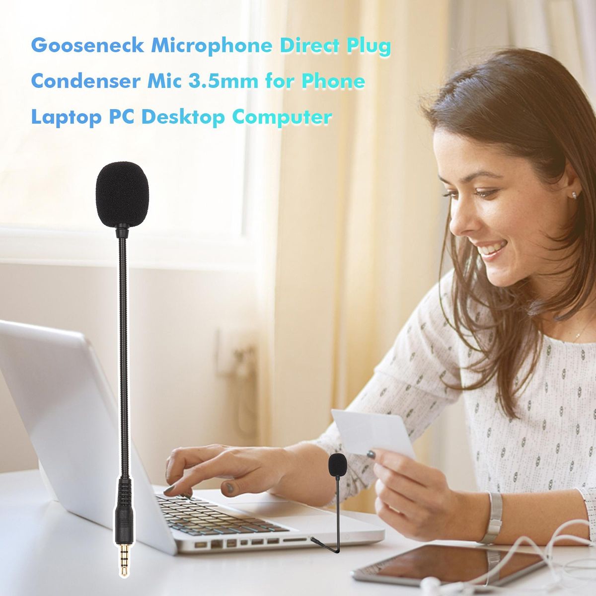Gooseneck Microphone Direct Plug Microphone Condenser Mic Replacement Speech Portable Sensitive Studio Interview Goose Neck Full Directional Practical Plug & Play 3.5mm for Laptop PC Desktop Computer