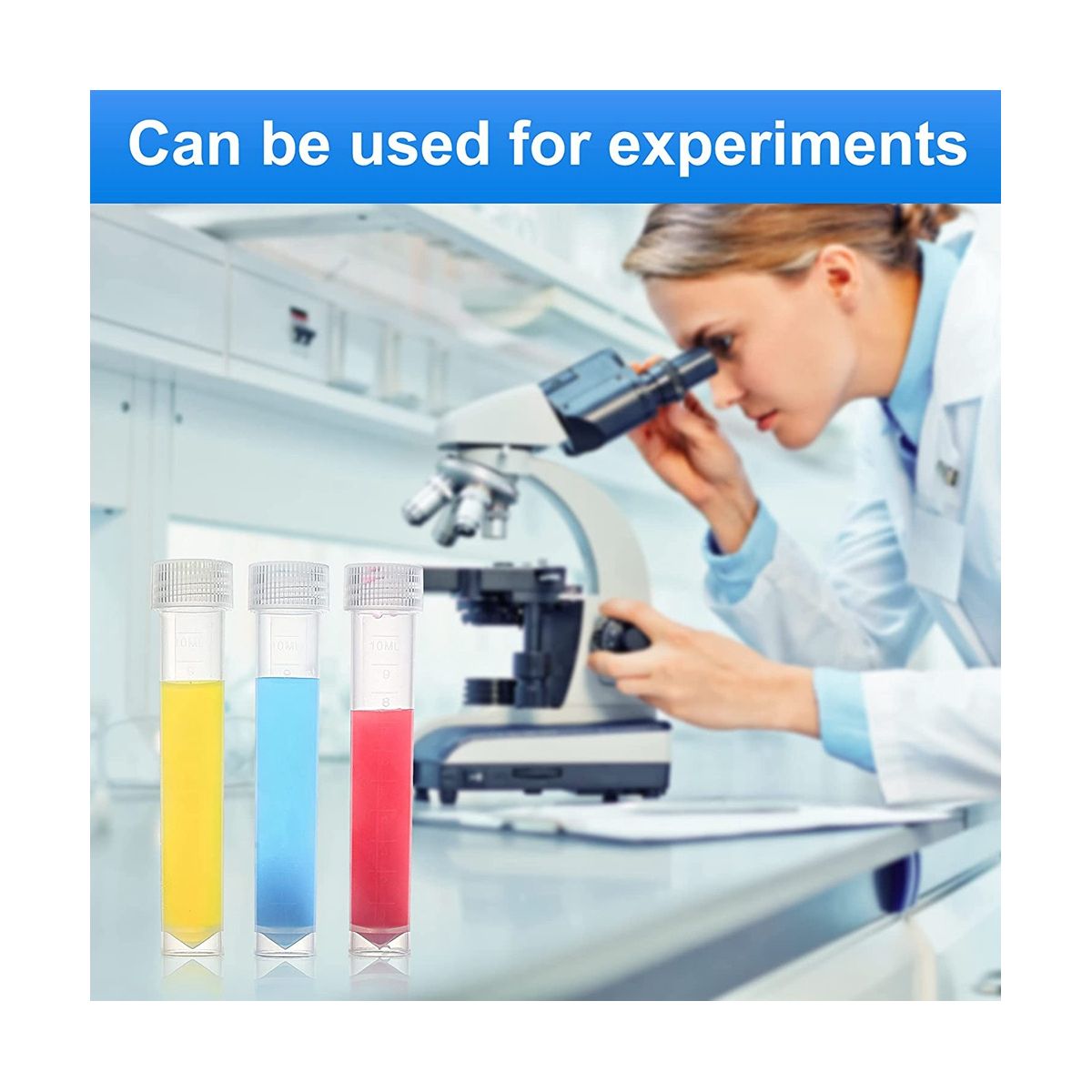 100Pcs 10Ml Lab Plastic Freeze Test Tubes Vial Seal Cap Container for Laboratory School Educational