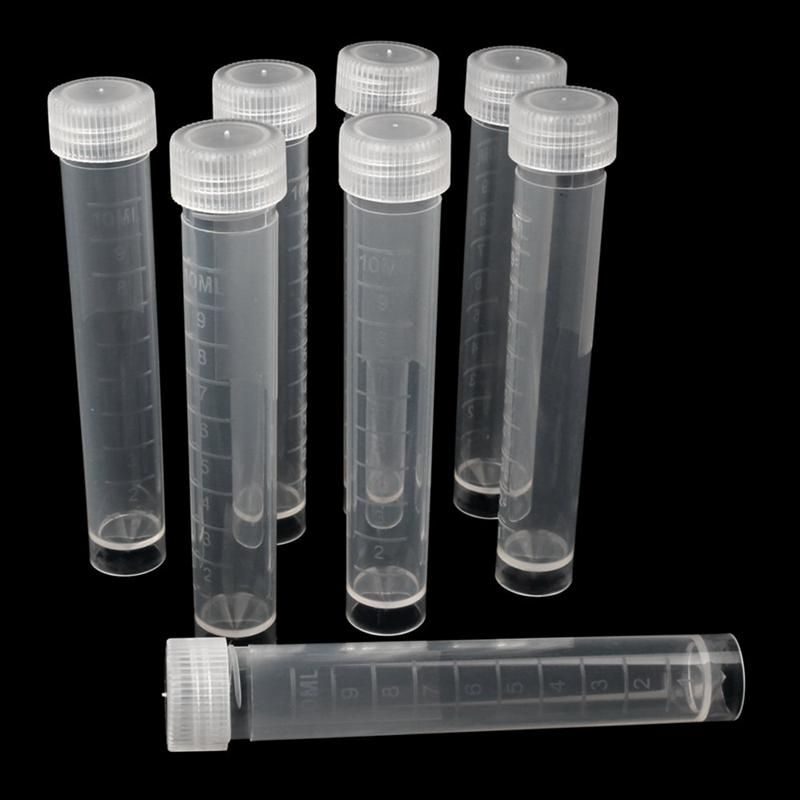 100Pcs 10Ml Lab Plastic Freeze Test Tubes Vial Seal Cap Container for Laboratory School Educational