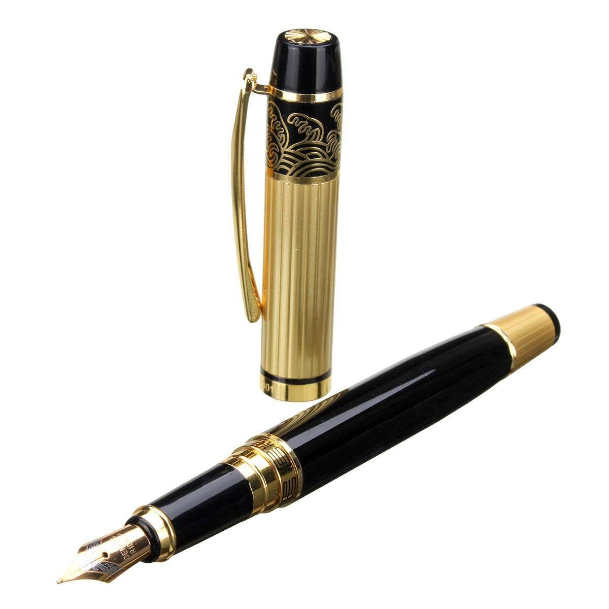 New HERO 901 Medium Nib Fountain Pen Luxury Black & Gold Stainless