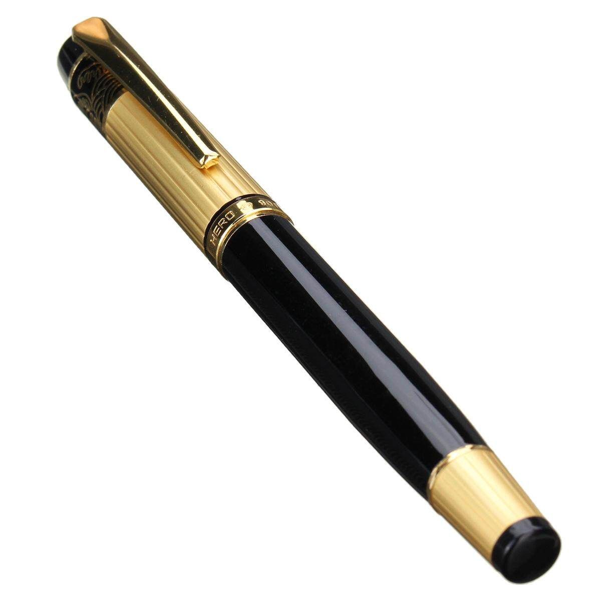 New HERO 901 Medium Nib Fountain Pen Luxury Black & Gold Stainless