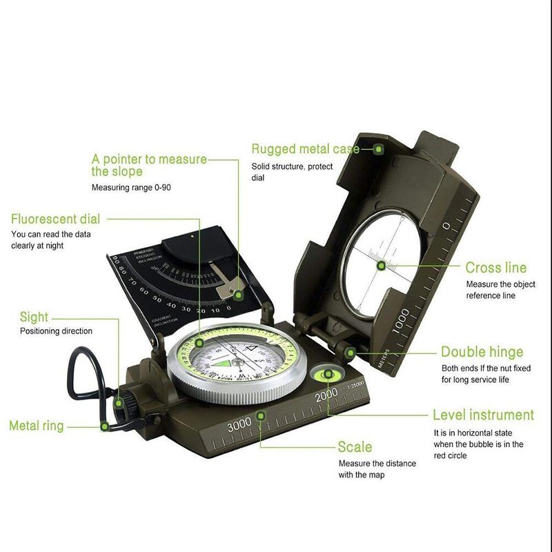 Joshock Mulitifunctional Compass Army Metal Prismatic High