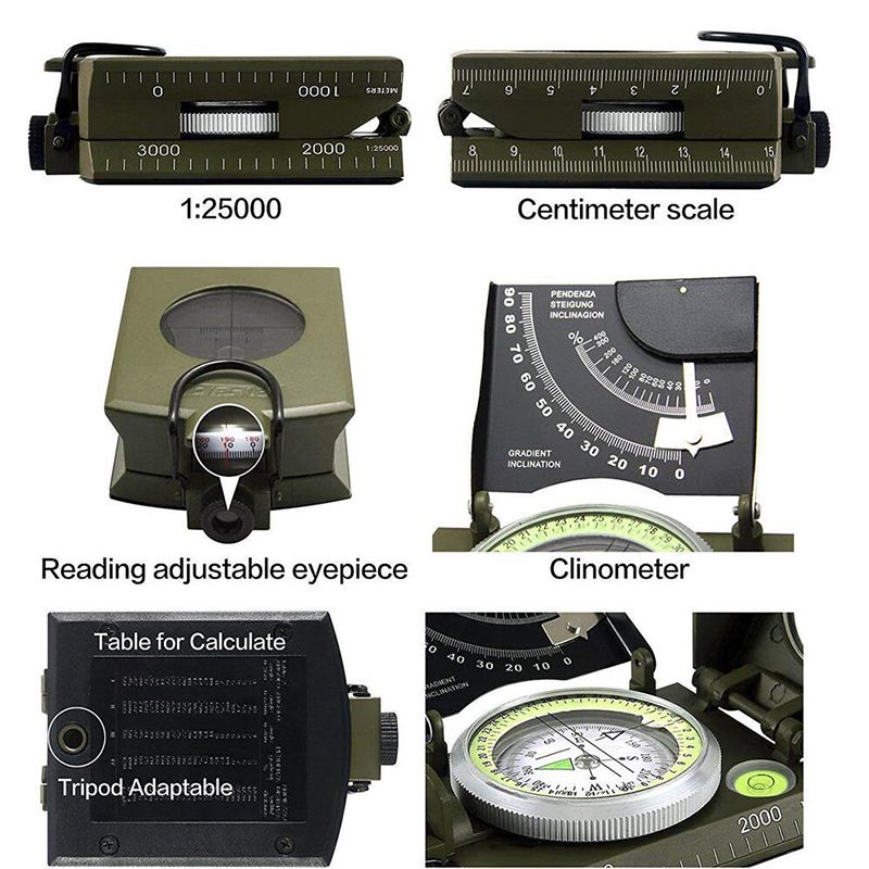 Joshock Mulitifunctional Compass Army Metal Prismatic High