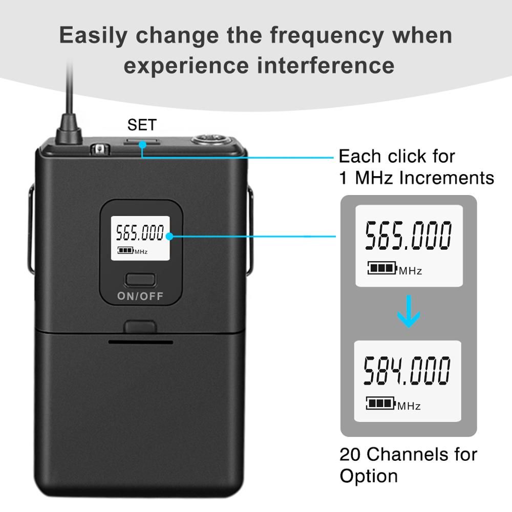 20 Channel UHF Output Lavalierheadset Microphone Transmitter