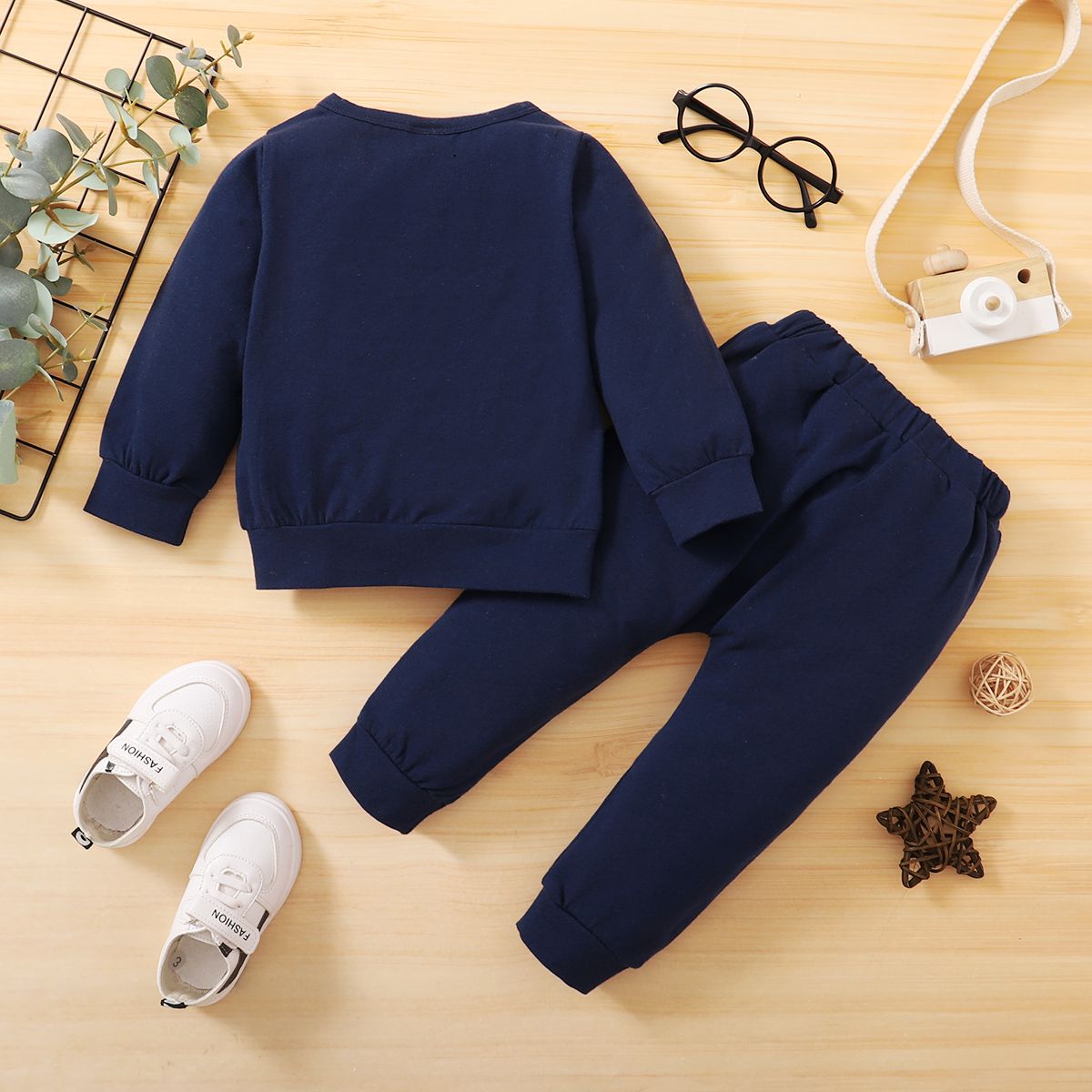 MINI BOSS Baby Boys Fashion Long Sleeves Outfit Set -Navy Blue
