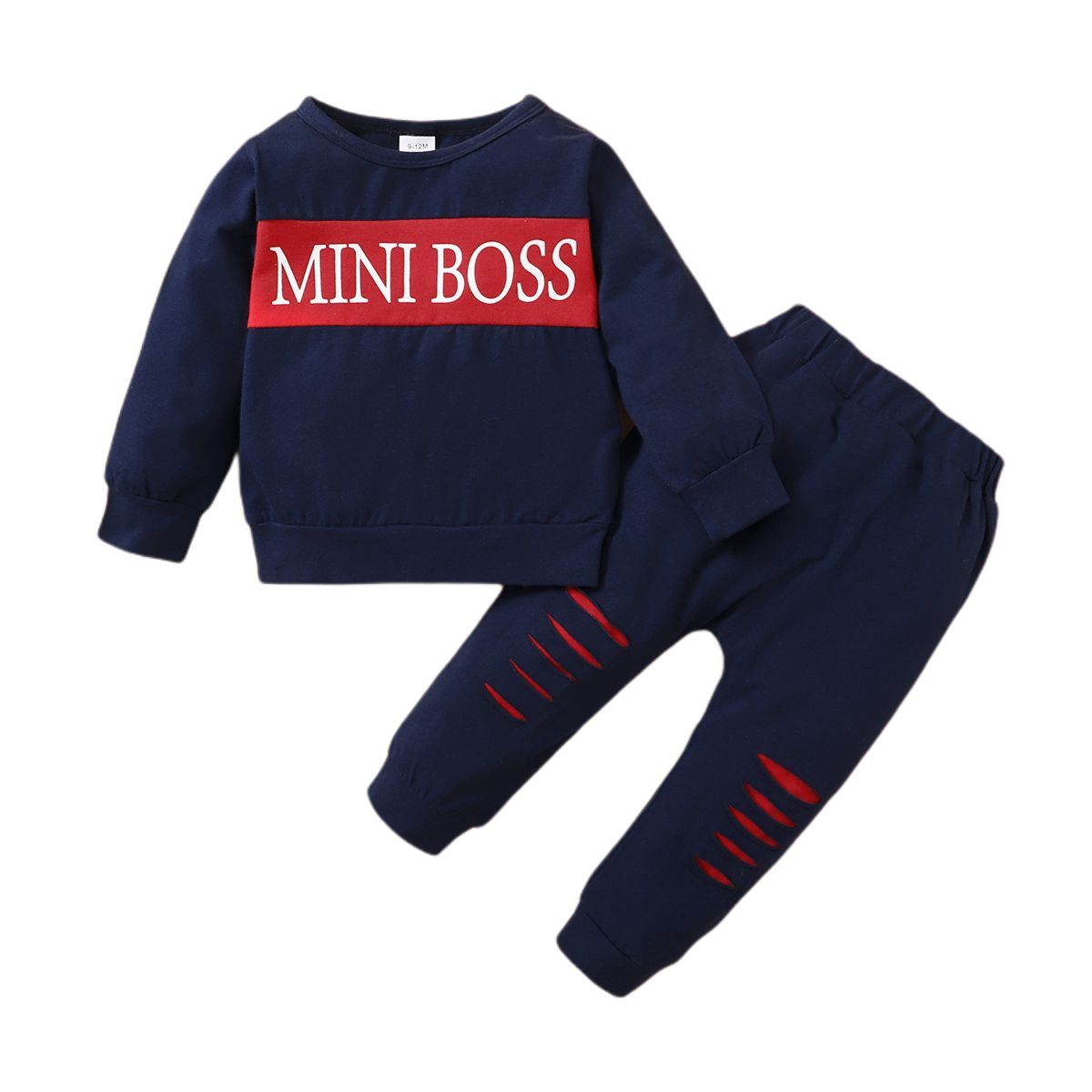 MINI BOSS Baby Boys Fashion Long Sleeves Outfit Set -Navy Blue