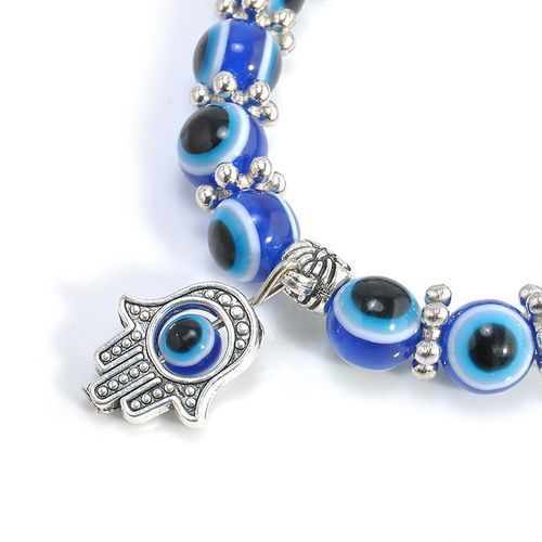 Women Blue Beads Evil Eye Bead Palm Charm Bracelet