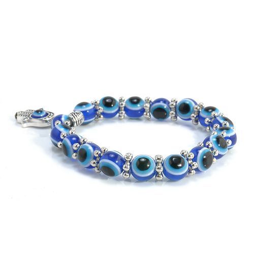 Women Blue Beads Evil Eye Bead Palm Charm Bracelet