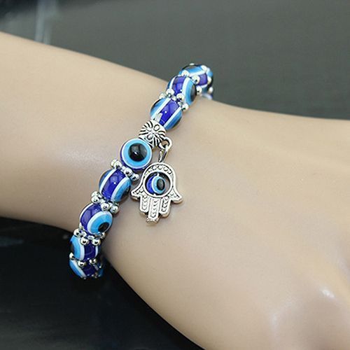 Women Blue Beads Evil Eye Bead Palm Charm Bracelet