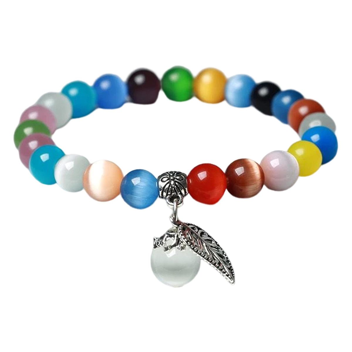 Cat'S Eye Opal Bracelet Stretch Gemstone Natural Crystal Multicolor