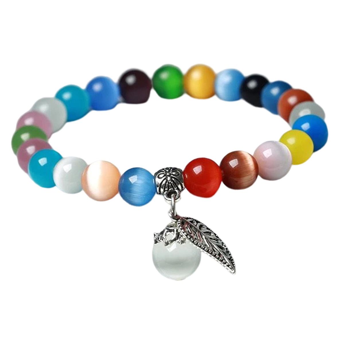 Cat'S Eye Opal Bracelet Stretch Gemstone Natural Crystal Multicolor