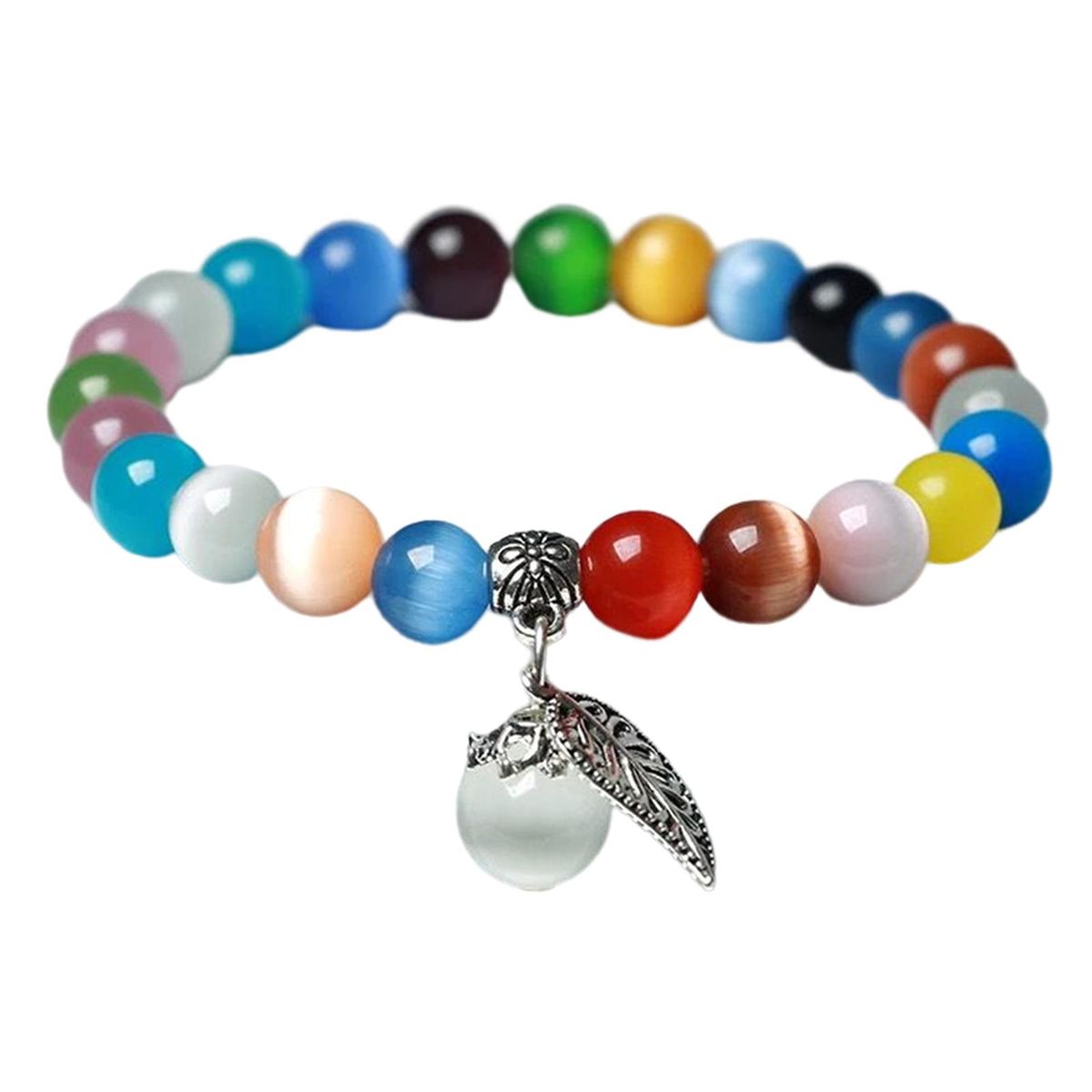 Cat'S Eye Opal Bracelet Stretch Gemstone Natural Crystal Multicolor