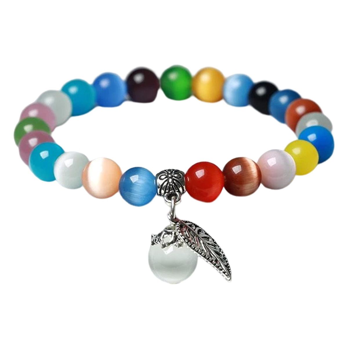 Cat'S Eye Opal Bracelet Stretch Gemstone Natural Crystal Multicolor