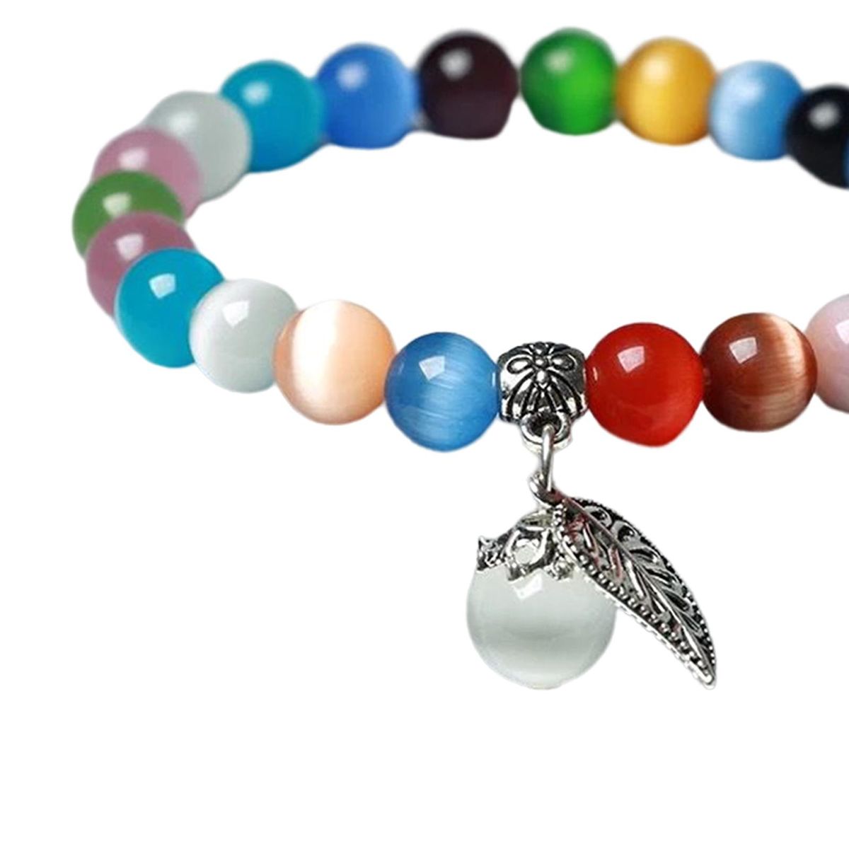 Cat'S Eye Opal Bracelet Stretch Gemstone Natural Crystal Multicolor