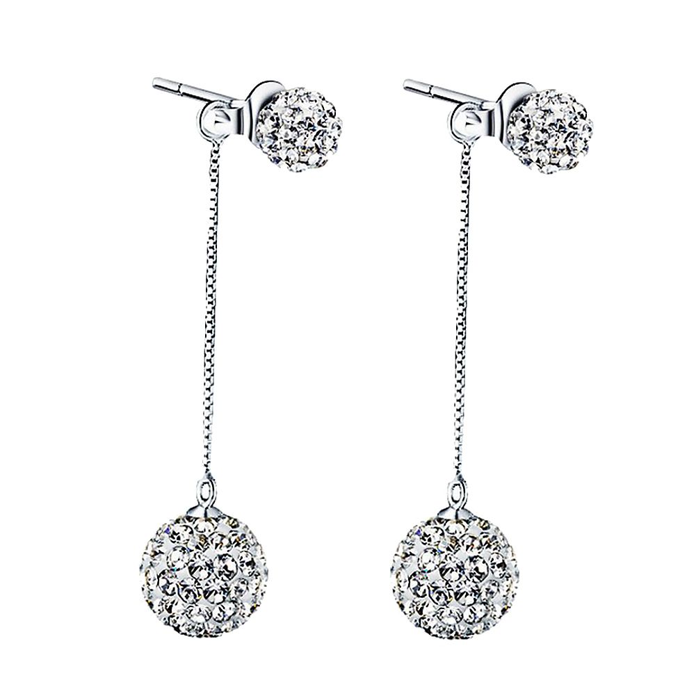 Luxury Full Rhinestone Inlaid Tassel Round Ball Long Dangle-