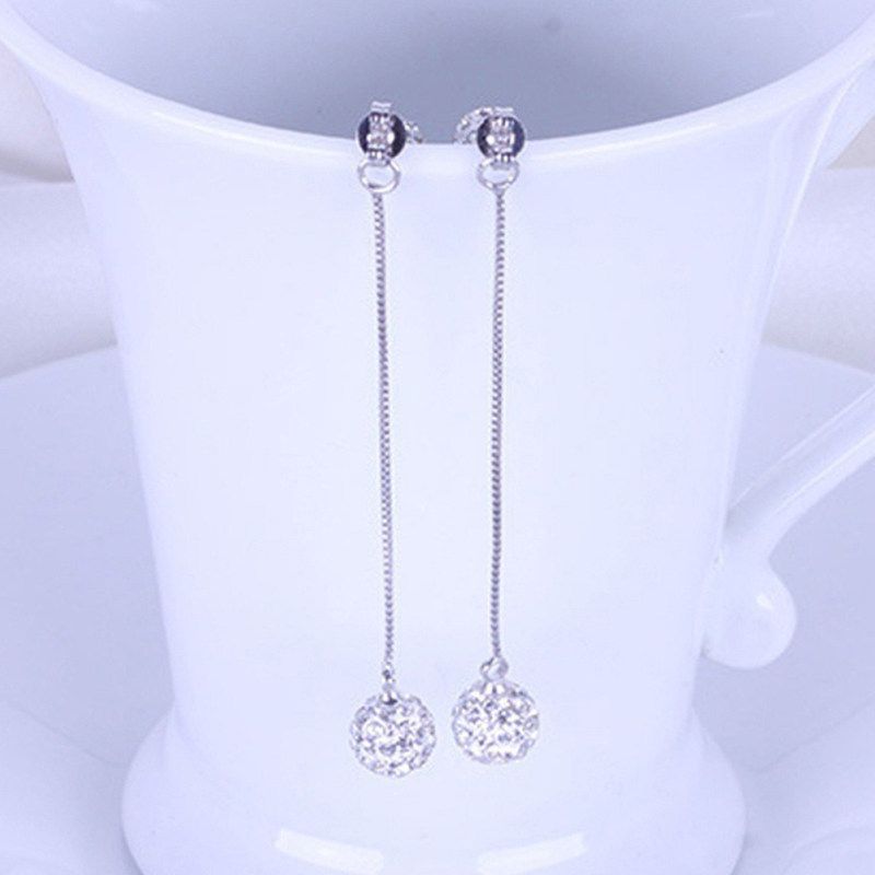 Luxury Full Rhinestone Inlaid Tassel Round Ball Long Dangle-