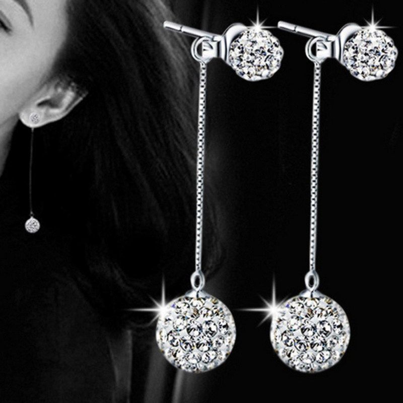 Luxury Full Rhinestone Inlaid Tassel Round Ball Long Dangle-