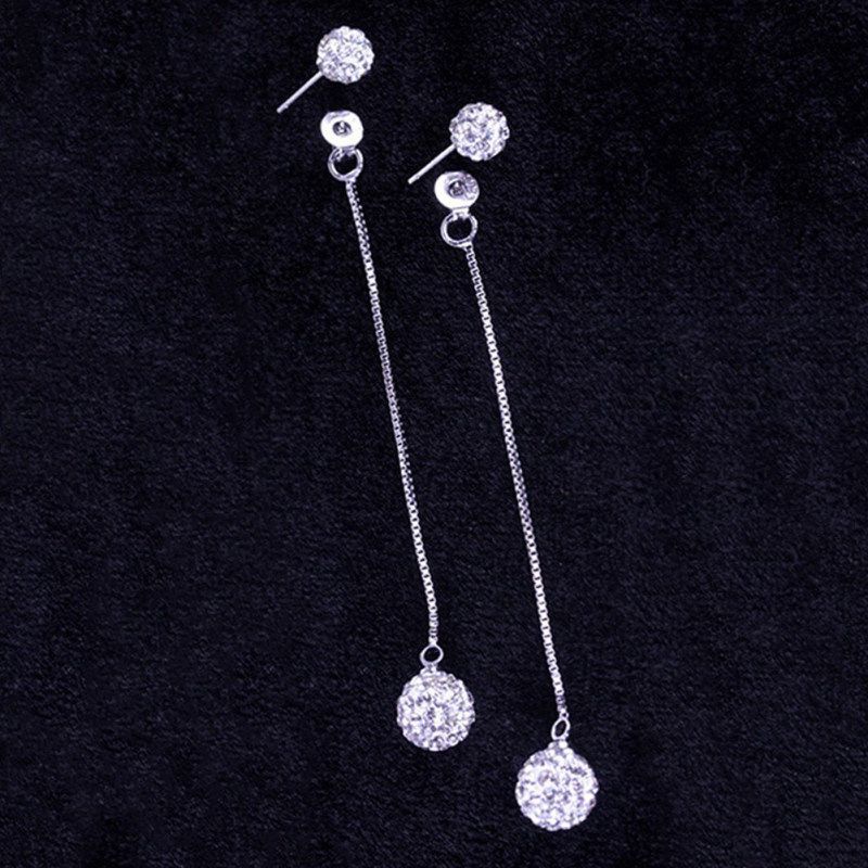 Luxury Full Rhinestone Inlaid Tassel Round Ball Long Dangle-